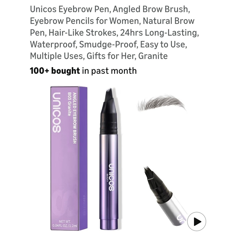 Unicos Eyebrow Pen Angled Brow Brush Granite B03 Waterproof Hair-Like Strokes